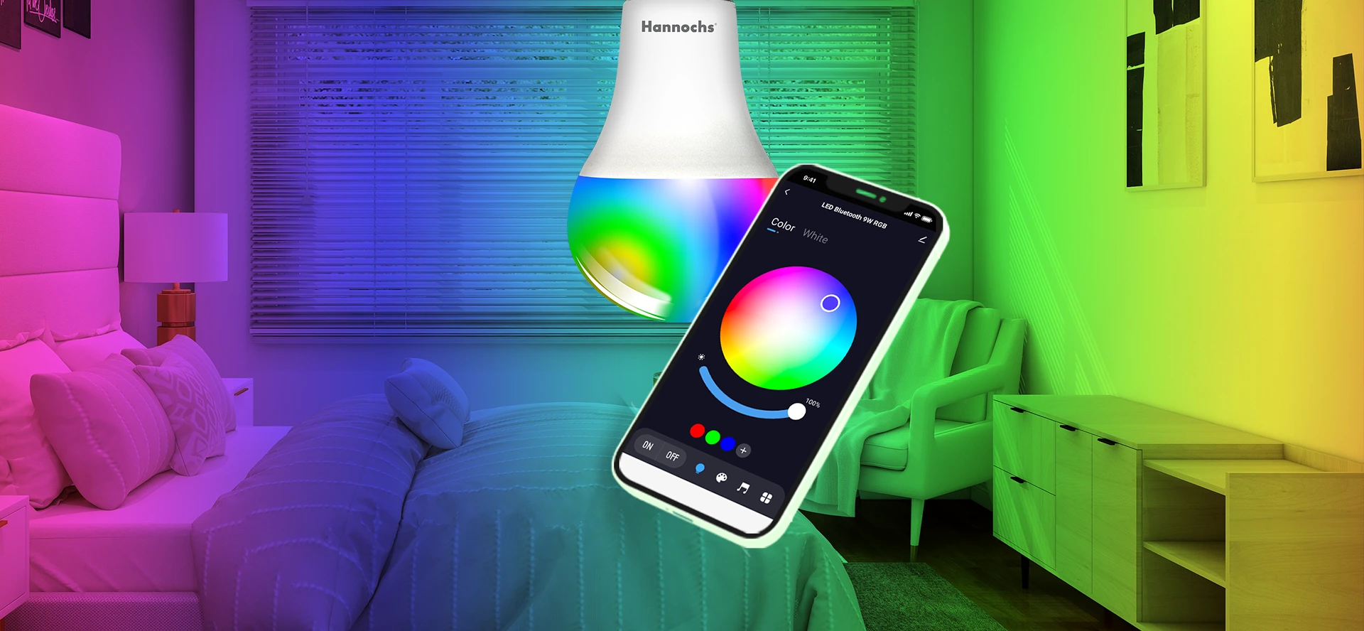 tampilan rgb lampu hannochs led bluetooth 9 watt