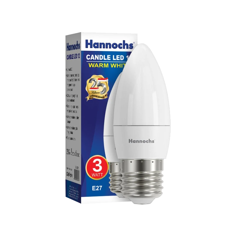 kotak lampu lilin Hannochs Candle LED-12 3Watt WW cahaya kuning