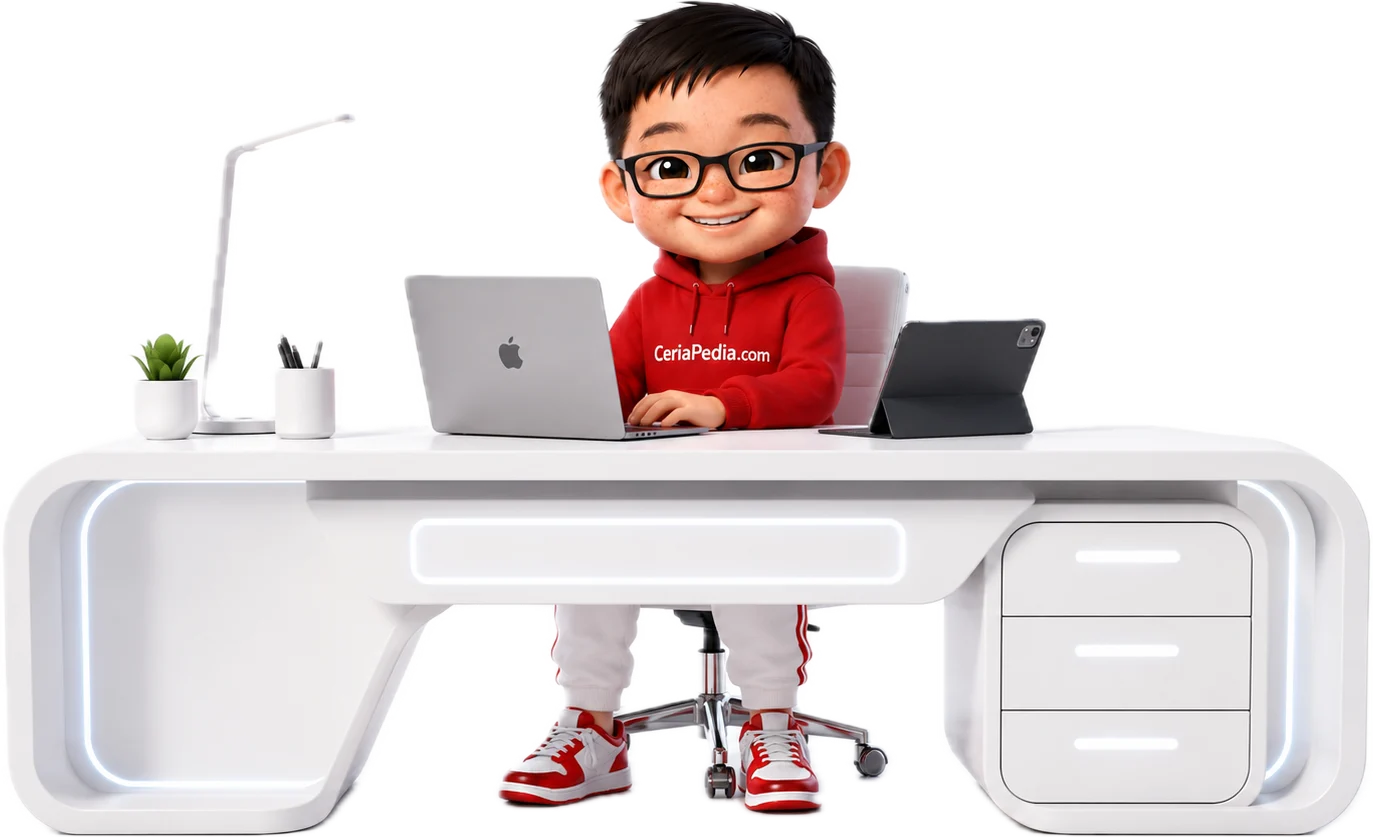 Ceria pedia character at modern desk