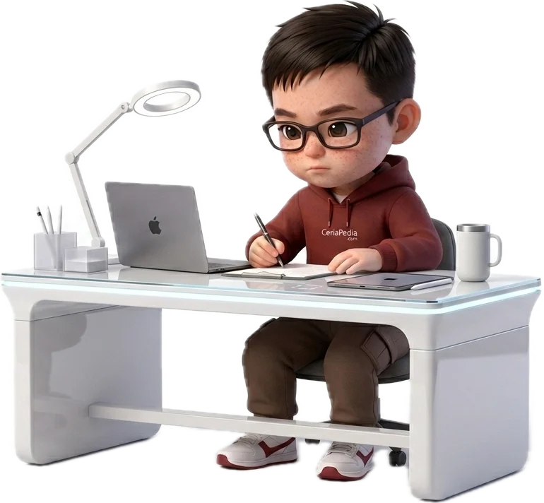 Ceria Pedia seriously writing on table